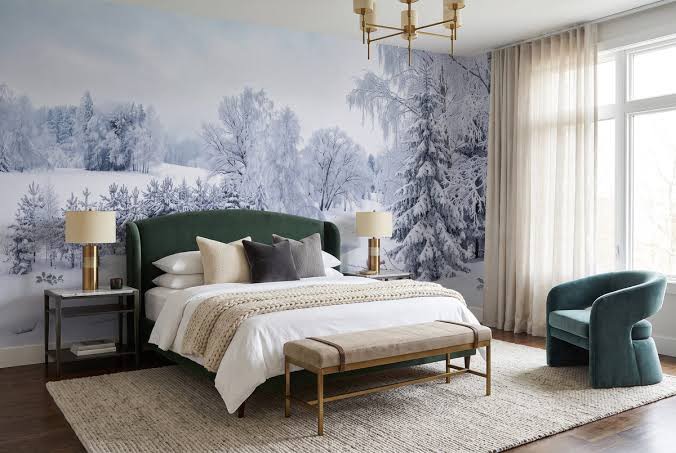 snowy forest winter wonderland christmas peel and stick wallpaper
